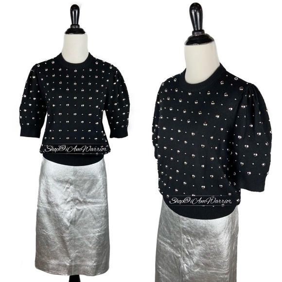 Michael Kors Collection black Italian cashmere studded puff short sleeve sweater - Picture 5 of 14